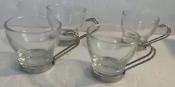 Bormioli Rocco Italy Espresso Glass Coffee Cups 3.5oz Steel Handles Set of 4 . Condition is Used. Shipped with USPS...