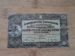Billet de 5 frs suisse du 20 010 1949.