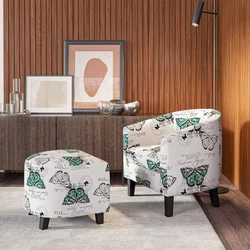 This new French Print Accent Chair with stylish Ottoman. This chair is constructed with high arms and a deep seat,...