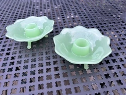 Beautiful jadeite candle holders in excellent condition. No chips or cracks. Please see photos