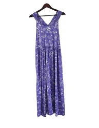Sareet rayon maxi sleeveless jumper dressPurple Novelty print of cats lamps, radios, chairs, clocks, vases, and other...