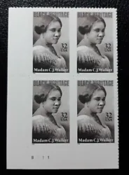 US Scott #3181, 32 cent Madam C.J.Walker Plate block of 4, MNH/OG.. Shipped with USPS First Class Mail. US shipping...
