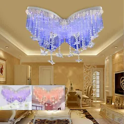 Description： Butterfly LED Chandelier Hanging Crystal Red Blue Purple Color Changing Lamp Packing including：...