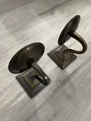 Set of 2 bronze pillar candle holders. Wall mounted design. Stands away from wall 7
