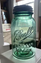 For your consideration is a VTG Ball Light Apple Green Quart Mason Canning Jar Circa 1910-1923 W/ Zinc Lid. Jar...