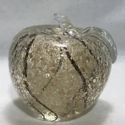 Clear Glass Apple Paperweight Gold FlakesBlack LinesSolid weight Used…Excellent Condition…No chips or cracks