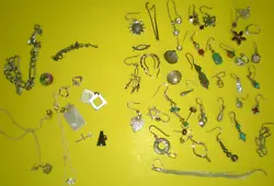 Mixed lot of sterling jewelry. Mostly single earrings (35 pieces). Plus 1 bracelet (missing loop?)., 2 light necklaces...