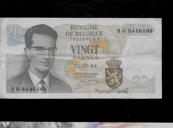 Billet Belgique 20 Francs 1964. - occasion - plis - voir scan -.