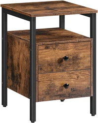 Nightstand, Bedside Table with 2 Drawers and Storage Shelves, Side End Table, Sofa Table for Living Room, Bedroom,...