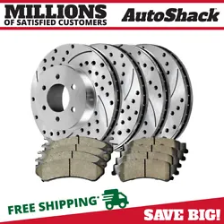 Front and Rear Drilled Slotted Brake Rotors Silver and Ceramic Pads Kit. Chevrolet Silverado 1500 2001 Rear single...