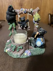large bear votive holder spoontique baby bear climb Tree swing Honey Beehive. Super cute! See photos for rough...