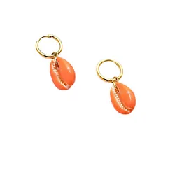 Style: Hoop, Huggie. Color: Bright Coral Orange. Material: Lacquer, Shell.