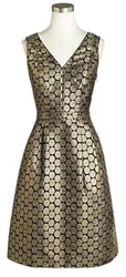 NWT J.Crew Factory Black Gold Circle Brocade Print Dress SZ 0. Condition is New with tags. Shipped with USPS First...
