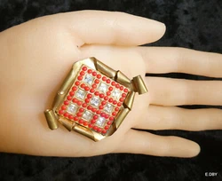 Motif central en strass et cabochons de couleur corail.