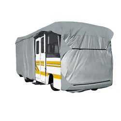 Deluxe 4-Layer Class A RV Cover. Zippered panels allow access to RV doors and engine areas. Storage bag, tie down rope...