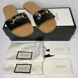 Gucci Varadero Horsebit Slide Sandals Flats Shoes EU 37 US 7 Black Kiltie FringeMalaga KidOpen, squared toeBlack...