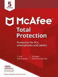 McAfee® Total Protection 2023 - 5 Devices / 1 Year. Is for McAfee® Total Protection. On installation, you will...