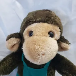Vintage Brown Monkey Stuffed Animal Teal Green Corduroy Overalls 16