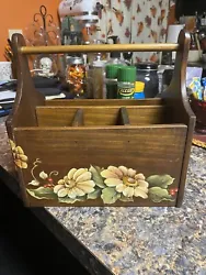 Up for auction is a fabulous vintage handmade OOAK caddy utensil holder for picnic or use on your counter or table. It...