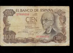 Billet Espagne 100 Pesetas 1970. - occasion - plis froissé - voir scan -.