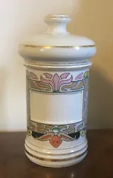 Large antique 19th century Old Paris Porcelain apothecary jar decorated with exceptional Art Nouveau motifs. Good...
