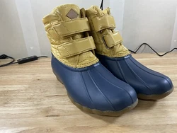 Sperry Womens 6.5 Saltwater Jetty Duck Snow Booties Yellow/Navy, MSRP $120 NWOB.