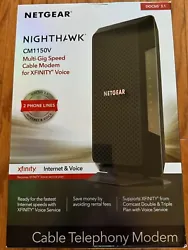 This listing is for a used Netgear CM1150V Nighthawk cable modem. It includes the modem, the original box, an Ethernet...