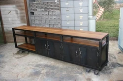 Enfilade style industriel bois & métal. Modèle présenté en exemple. plateau en Iroko massif finition vieillie...