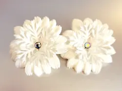 These Earrings are in Really Good Condition! This is a Wonderful Pair of Retro, All White, FlowerSnowflake Earrings in...