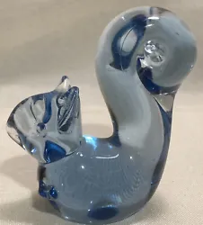 Vintage Art Glass Light Blue Glass Squirrel Paperweight Collectible Animal.