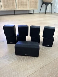 Set Of 4 Bose Double Cube Speakers Dual Double Center Acoustimass Lifestyle and 1 matching center channel speaker....
