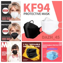 Face Mask Disposable Adults KN95 KF94 3 Ply Blue Black Kids Facial Mouth Cover. 5 Layer Disposable Adults KN95 Face...