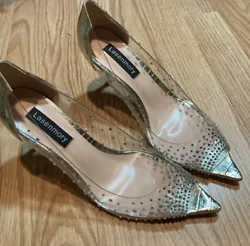 NWOT Lasenmory clear rhinestone heels 9.5. NWOT or box Lasenmory branded heels, size 9.5. Never worn. These heels look...