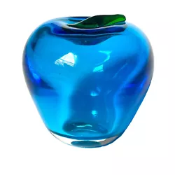 VINTAGE Murano Style Blue Apple Blown Glass Paperweight Approximately 2.5 inches tall and 2.5 inches wide In good...