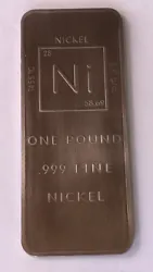 These bars are 1 pound of .999 fine nickel. These bars are stamped and polished. The front of the bar is stamped with...
