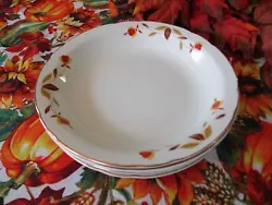 This is a lot of 4 Hall Autumn Leaf Jewel Tea Superior Dinnerware 8 1/4” Soup bowls, Gold Edge. They have been used....