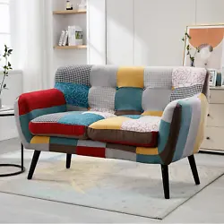 Small Modern Loveseat Couch Sofa Chair, Fabric Upholstered 2-Seat Sofa, Colorful Plaid Boho Chairs Love Seat Furniture...
