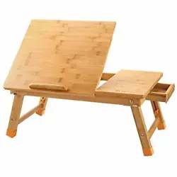Laptop Desk Nnewvante Table Adjustable 100% Bamboo Foldable Breakfast Serving Bed Tray w Tilting Top Drawer. Suitable...