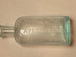 Aylin Bros Chicago Antique Bottle Trademark 1893.  Width  2 ¾ in Height 6 in. Small chip on bottom as seen in picture