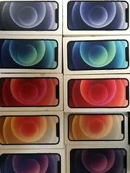 Boîtes diPhone 12 et 12 mini Rouge, Bleu, Noir, Blanc, Violet, Vert. Peut contenir le manuel dutilisation de liPhone.