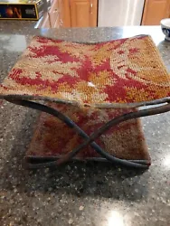 VINTAGE ANTIQUE FOLDING STOOL CHAIR SEAT THE NEW I.D. SEAT CO ROHRERSTOWN PA. There is wear on the metal abd on the...