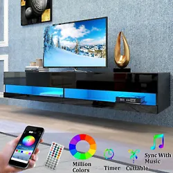 High Gloss Floating TV Stand with LED Lights ( 20 Light Color Adjustable ). Detail of the Wall Mounted Floating TV...