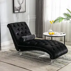 Modern Velvet Chaise Lounge Elegant Upholstered Recliner Chaise Sofa Bed with Pillow& Nailhead Trim &Luxury Acrylic...