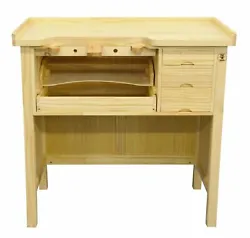 This durable and functional solid wooden workbench features wooden legs and a full skirt. Designed with three utility...