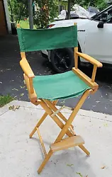 Wood Directors Chair. Green Canvas Seat. Bar Height.