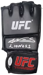 This is an autographed UFC glove that has been hand signed by Amanda Nunes inscribed 