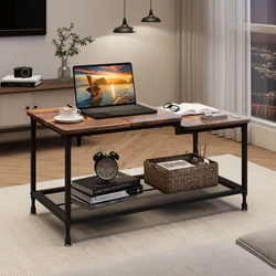 Color Rustic Brown. IDEALHOUSE 2-Tier Farmhouse Coffee Table for Living Room. High and Low Tabletop Design: Features a...