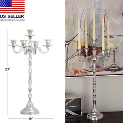 Can hold 5 taper candles. Suitable for indoor use only. Made in India. This is a single candelabra. Traditional style....