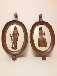 Vintage Syroco Pair Coloinal Pioneers Wall Hangings Mid Century Modern Plaques. Condition is 