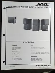 I am selling an BOSE Acoustimass-7 Service Manual Original Home Theater Speaker System .......   Item will be...